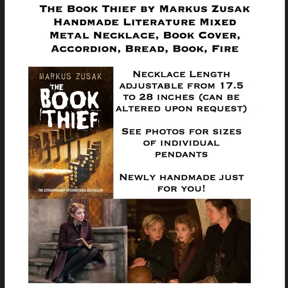 The Book Thief by Markus Zusak Handmade Literature Necklace Book Cover Accordion - Picture 15 of 16